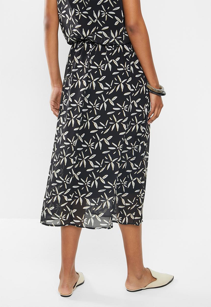 edit - Printed chiffon A-line skirt - black