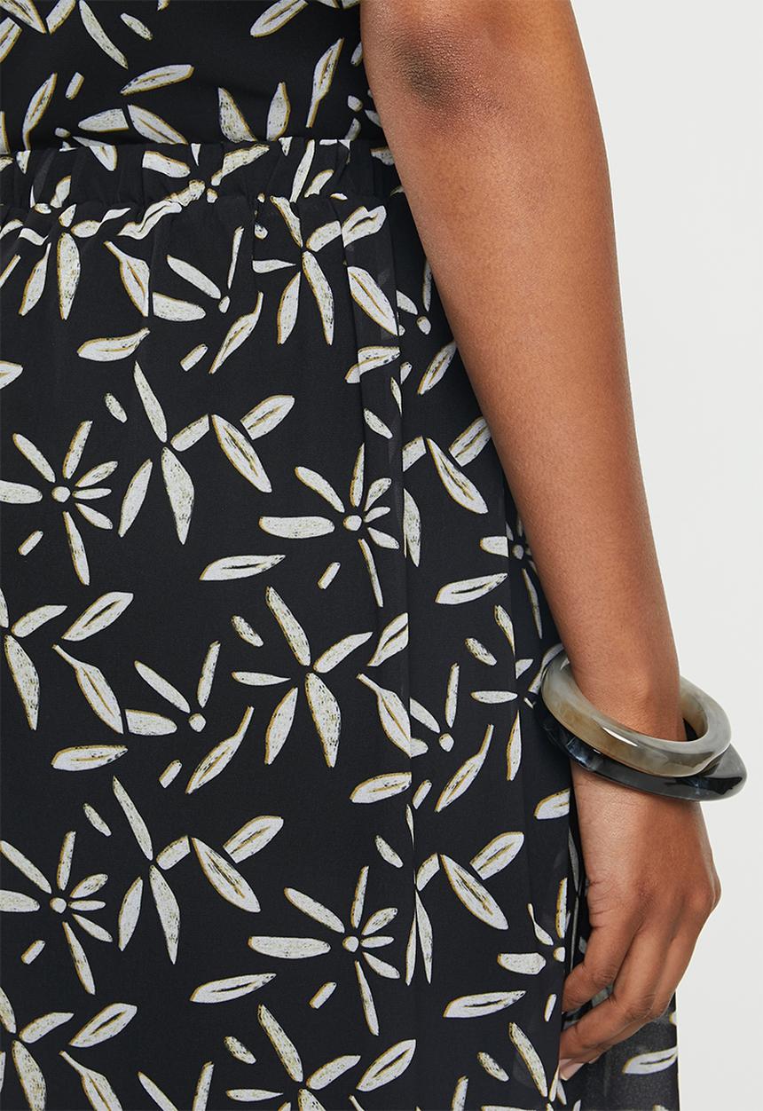 edit - Printed chiffon A-line skirt - black