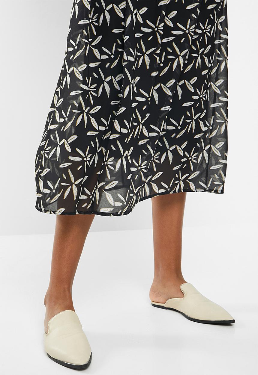 edit - Printed chiffon A-line skirt - black