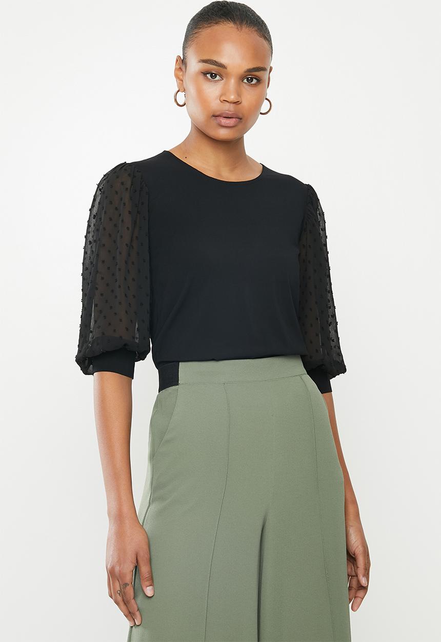 MILLA - Chiffon combo blouse - black