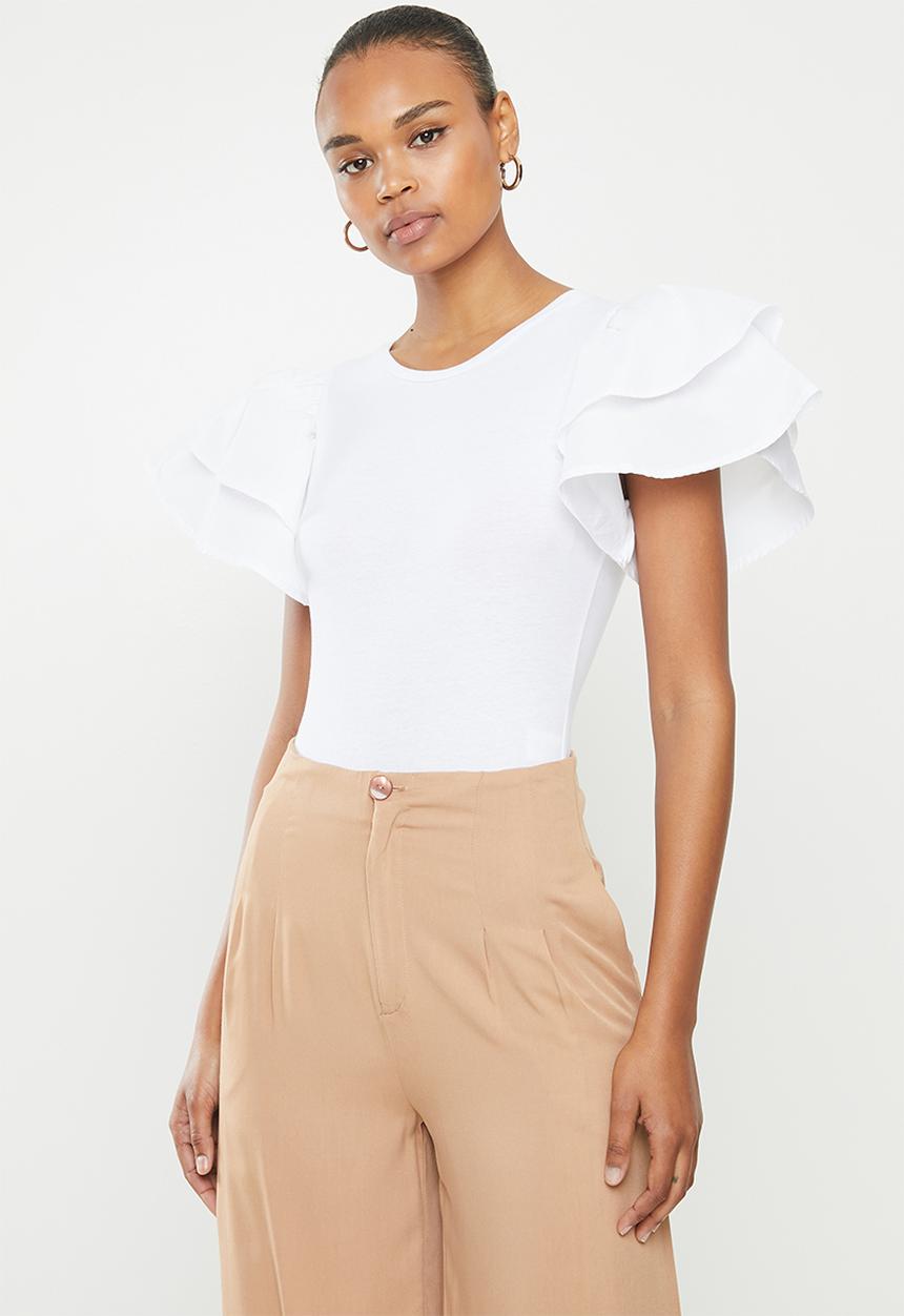 MILLA - Ruffle sleeve bodysuit - white 
