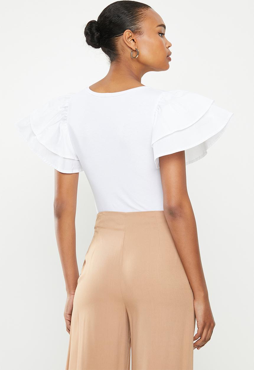 MILLA - Ruffle sleeve bodysuit - white 