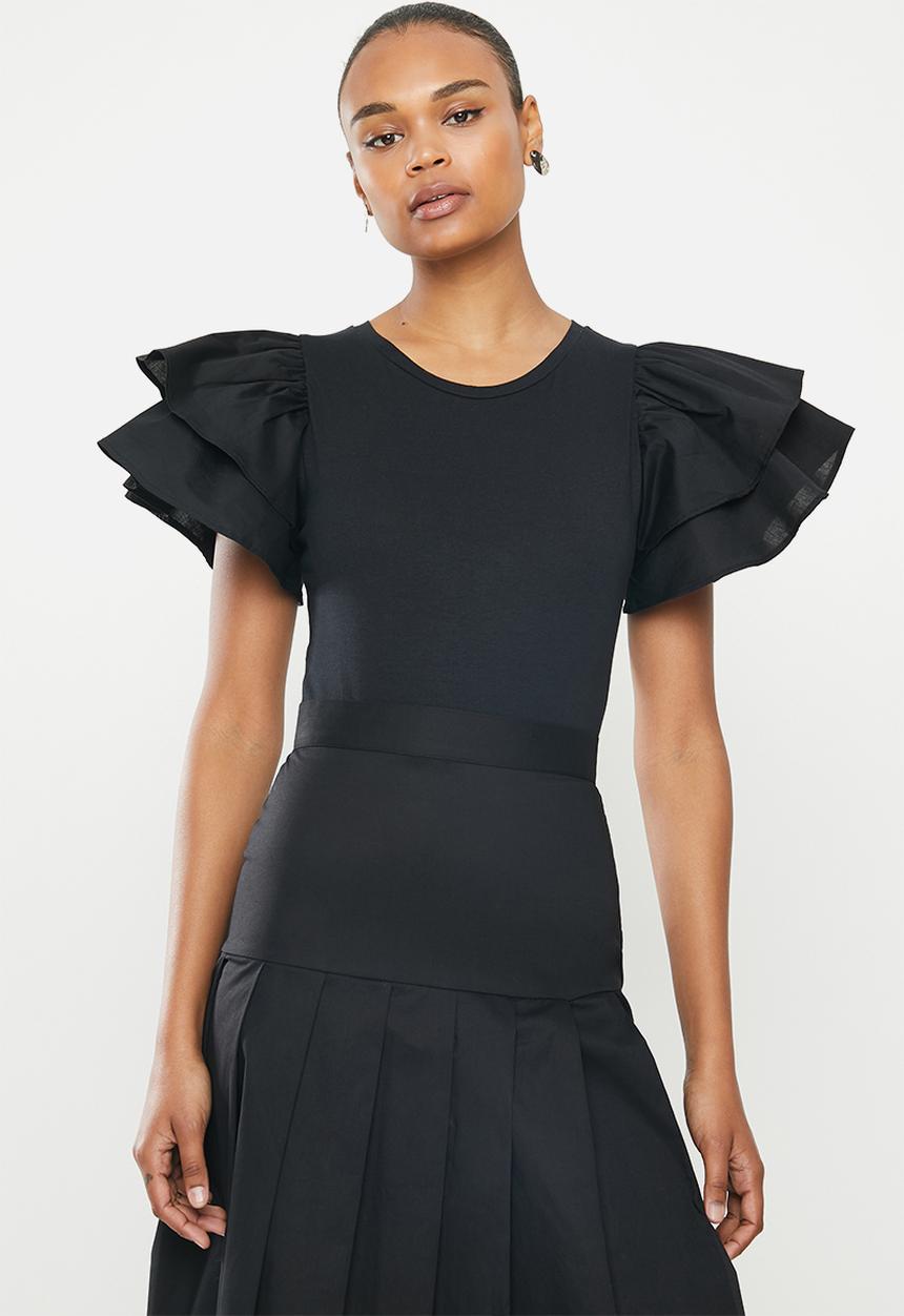 MILLA - Ruffle sleeve bodysuit - black 