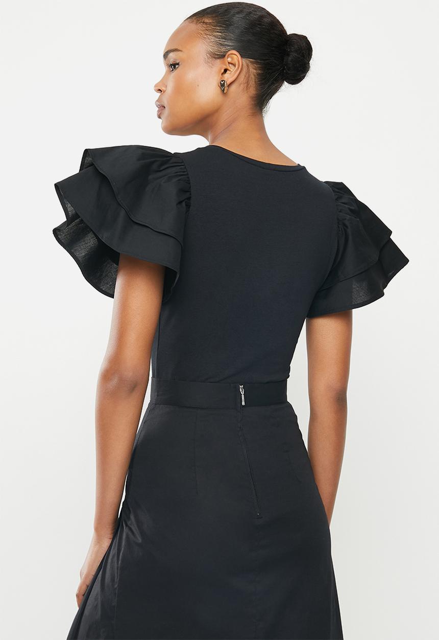 MILLA - Ruffle sleeve bodysuit - black 