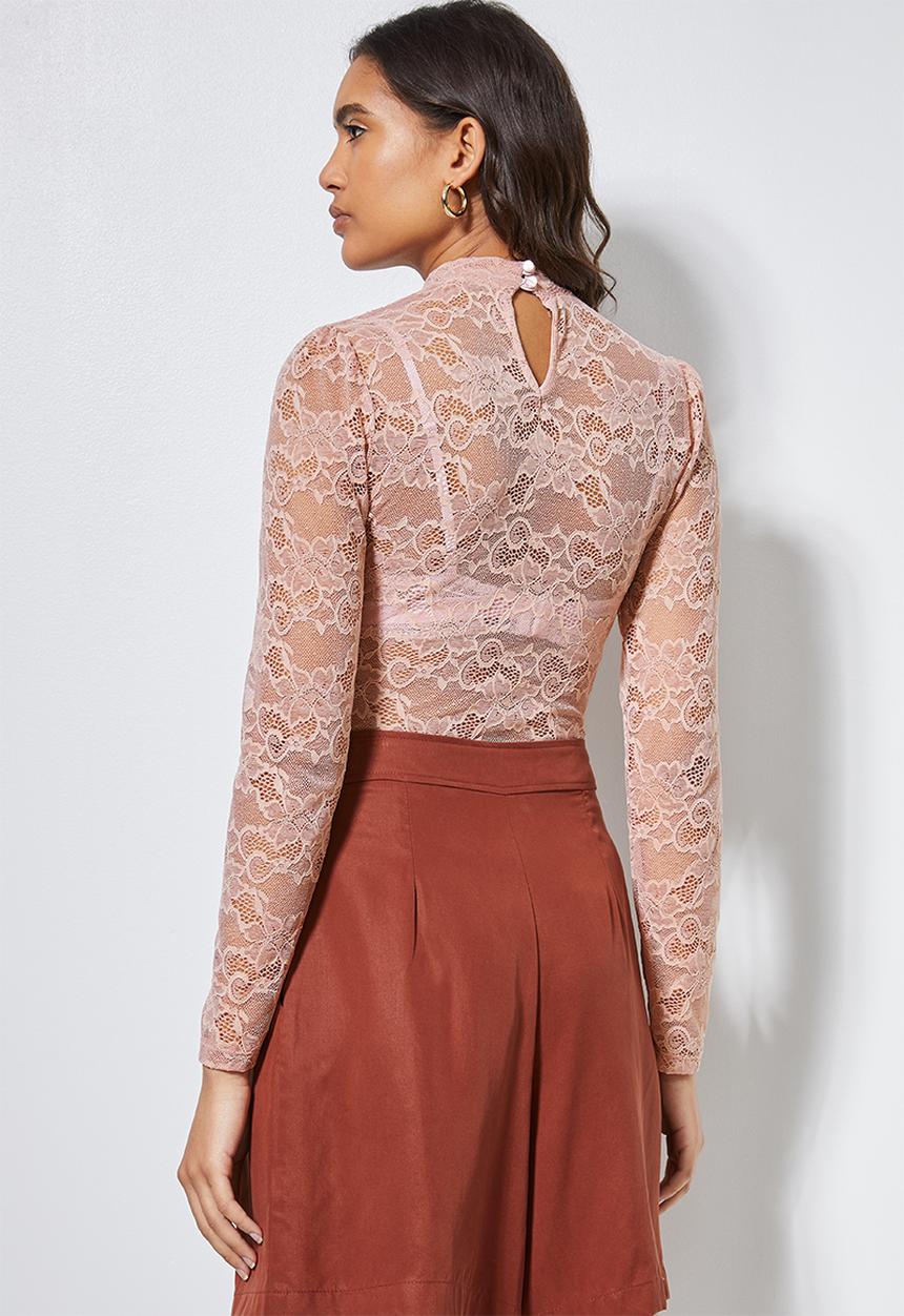 Superbalist - High-neck lace bodysuit - pink