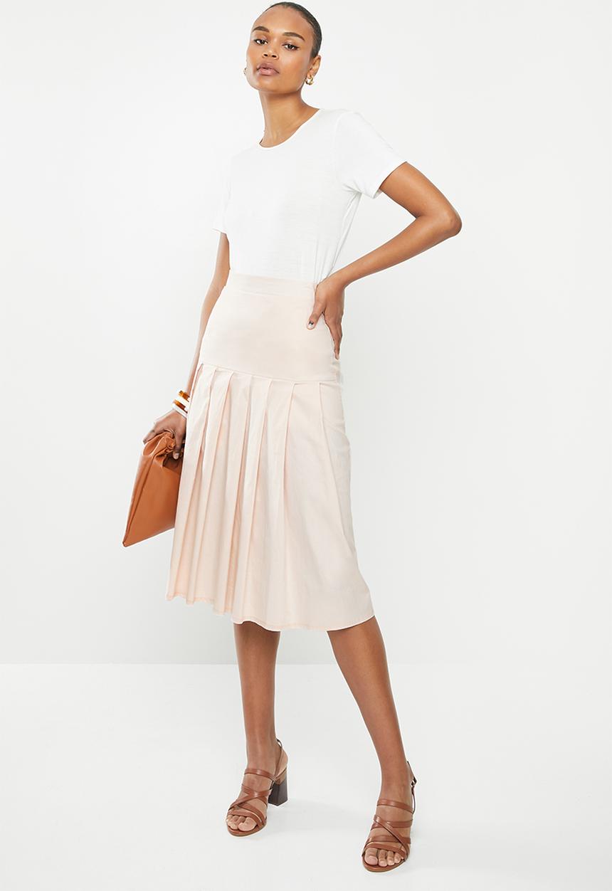 MILLA - Poplin pleated skirt - cream