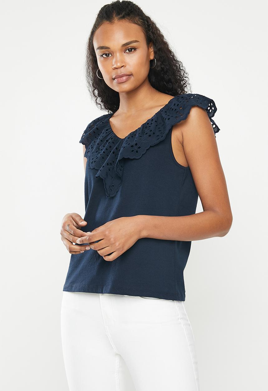 Jacqueline de Yong - Alba life sleeveless V-neck top - navy