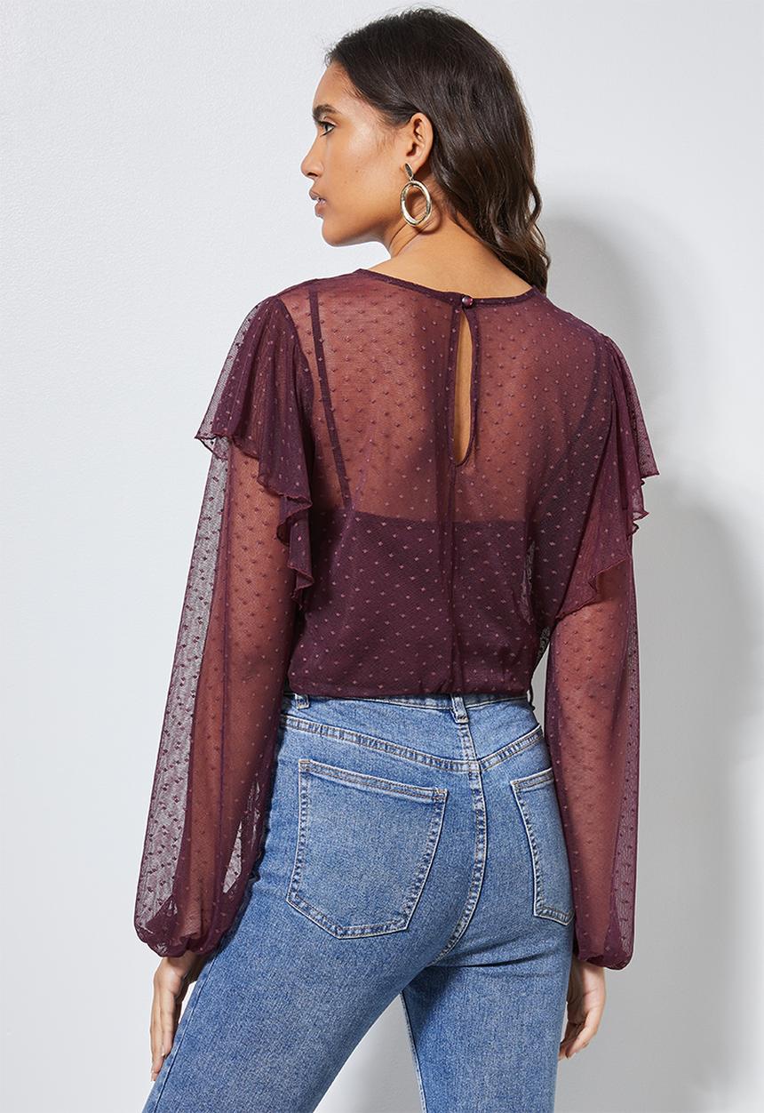 Superbalist - Dobby mesh femme top - burgundy 