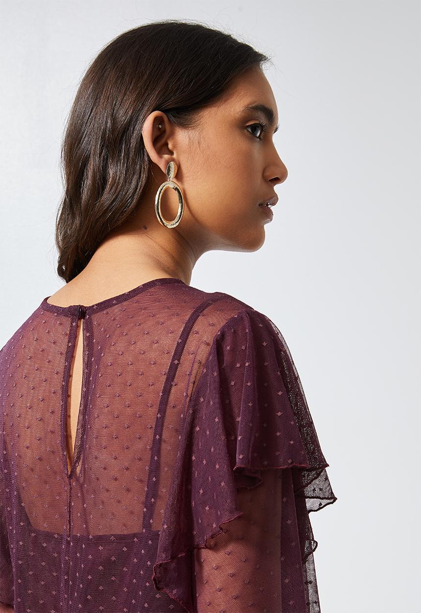 Superbalist - Dobby mesh femme top - burgundy 