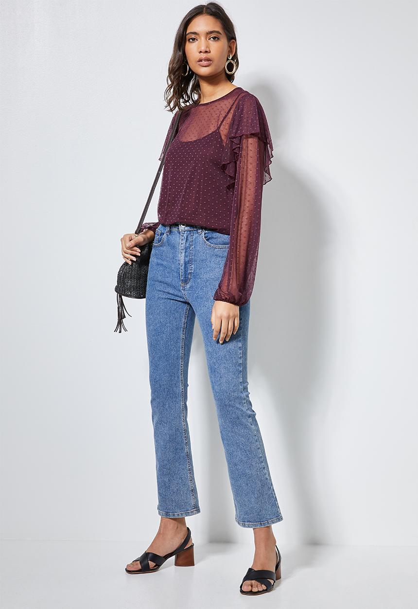 Superbalist - Dobby mesh femme top - burgundy 