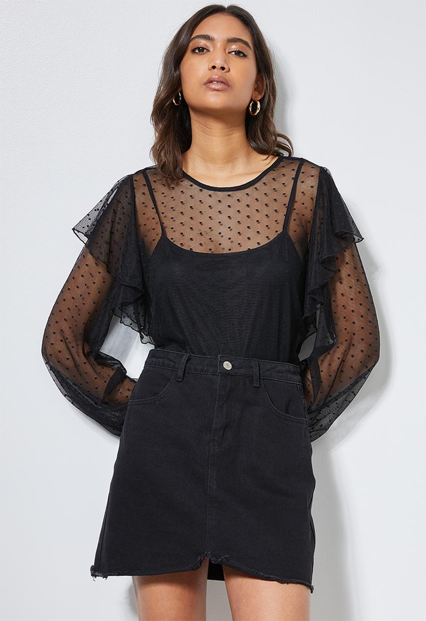 Superbalist - Dobby mesh femme top - black