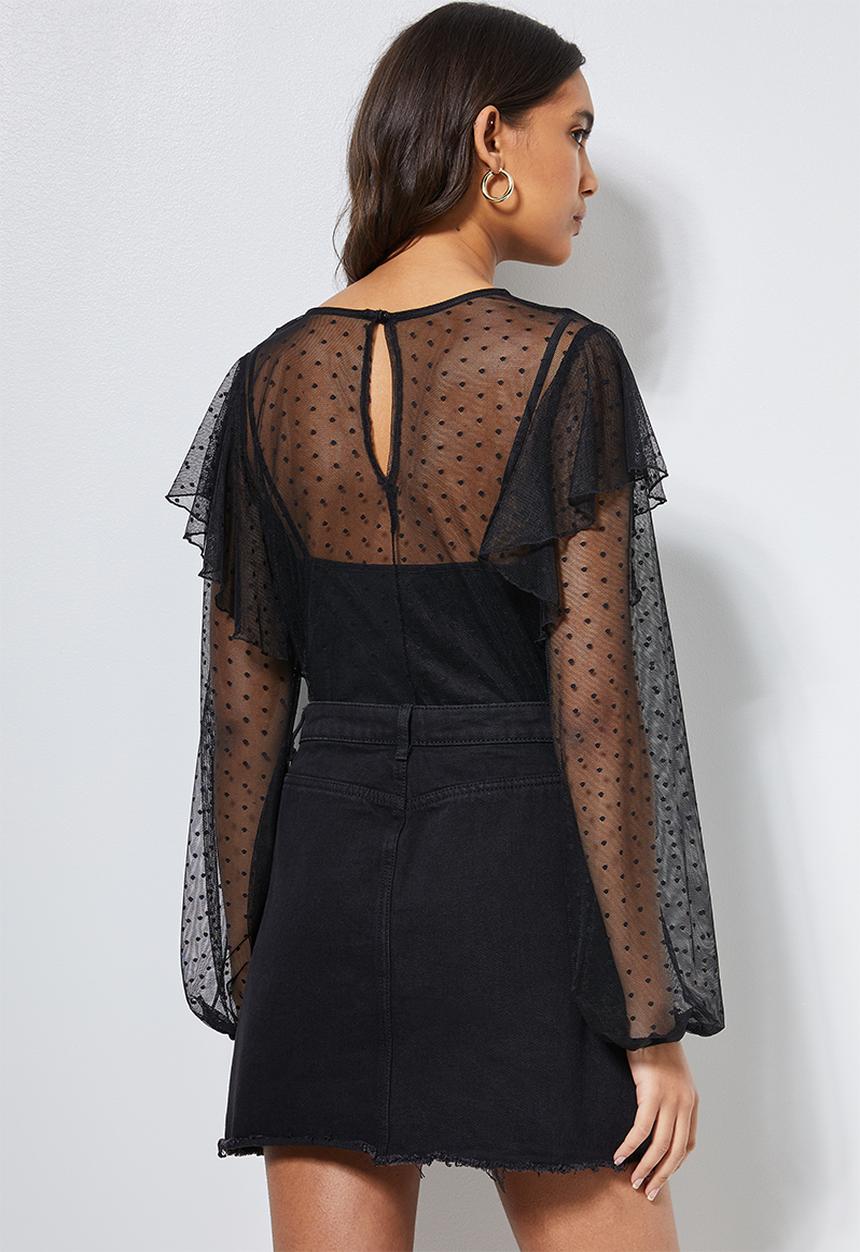 Superbalist - Dobby mesh femme top - black