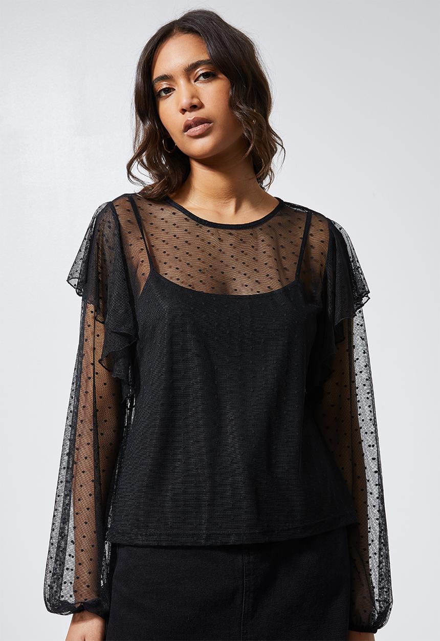 Superbalist - Dobby mesh femme top - black