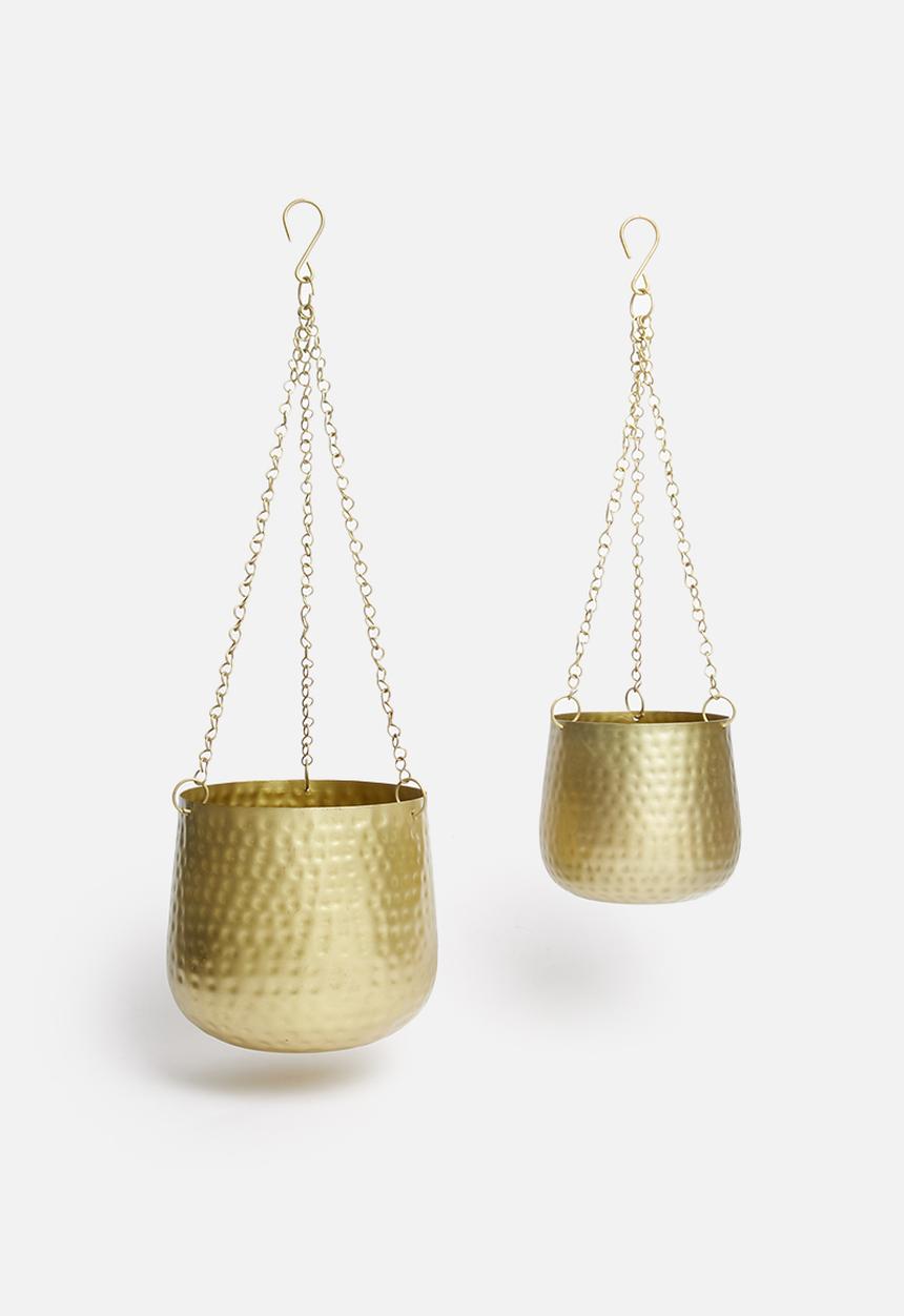 H&S - Hammered hanging planter set of 2 - brass
