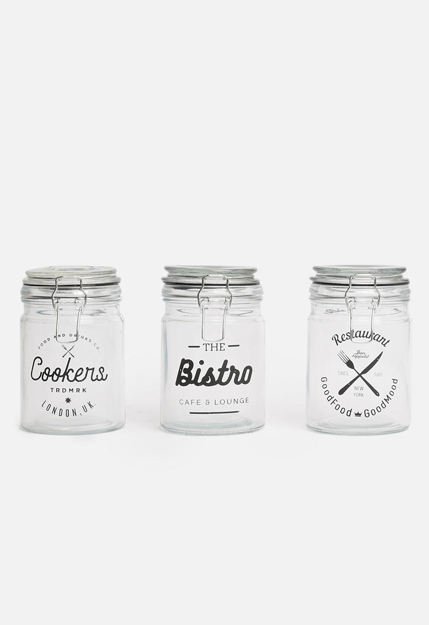 Excellent Houseware - Bistro clip jar set of 3 - black