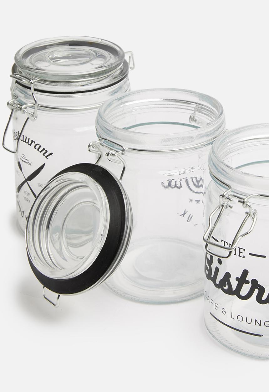 Excellent Houseware - Bistro clip jar set of 3 - black
