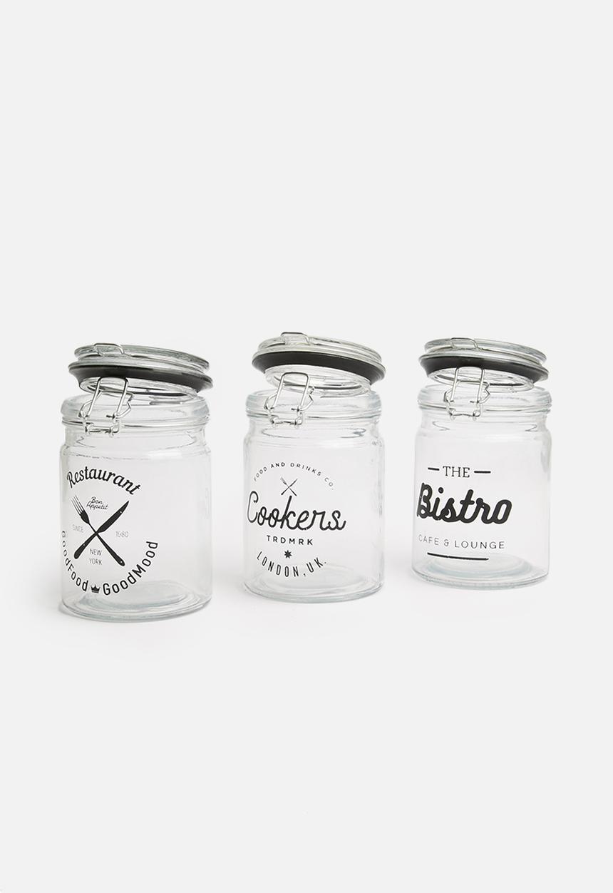 Excellent Houseware - Bistro clip jar set of 3 - black