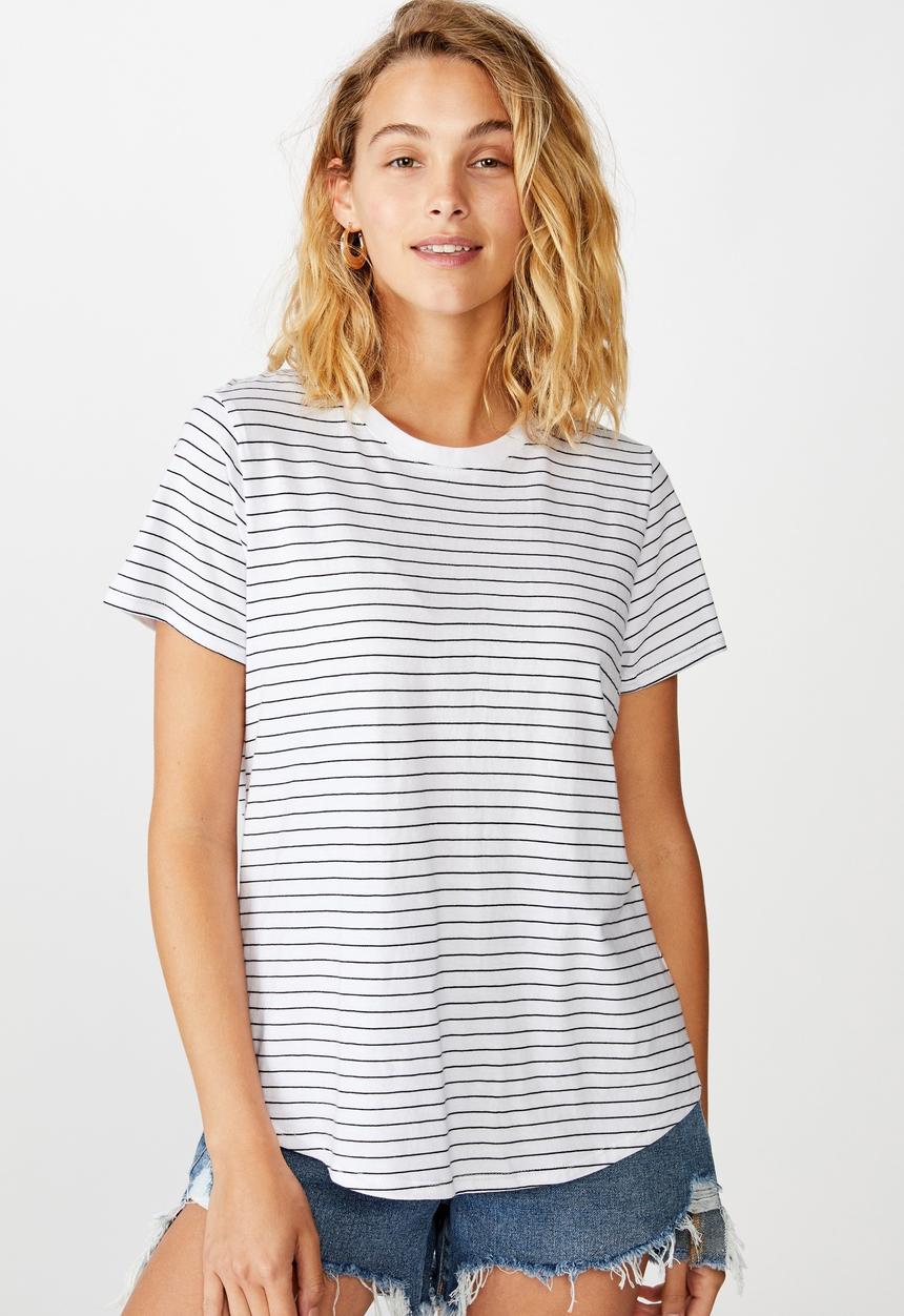 Cotton On - The one crew tee - lucy stripe white & black 