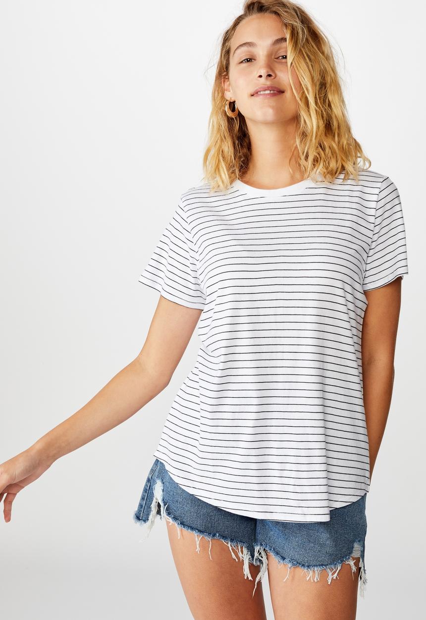 Cotton On - The one crew tee - lucy stripe white & black 