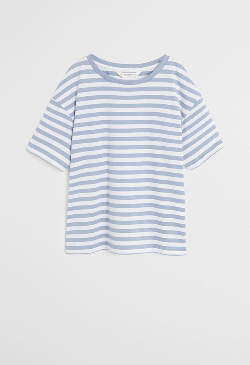 MANGO - T-shirt lines  - blue & white 