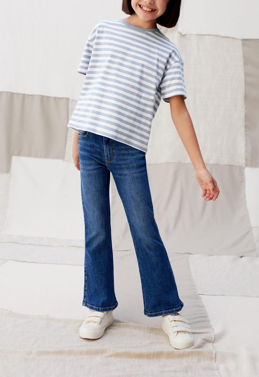 MANGO - T-shirt lines  - blue & white 
