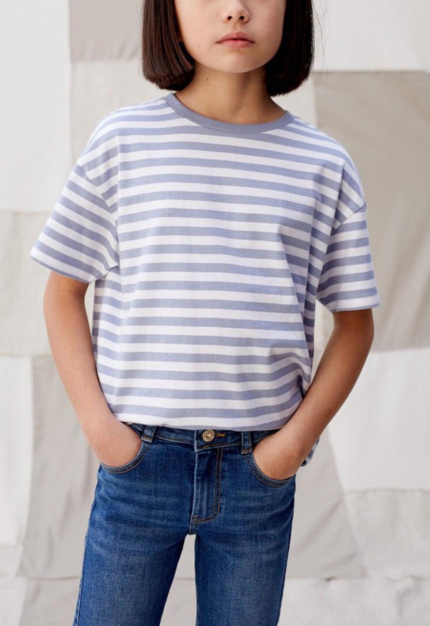 MANGO - T-shirt lines  - blue & white 