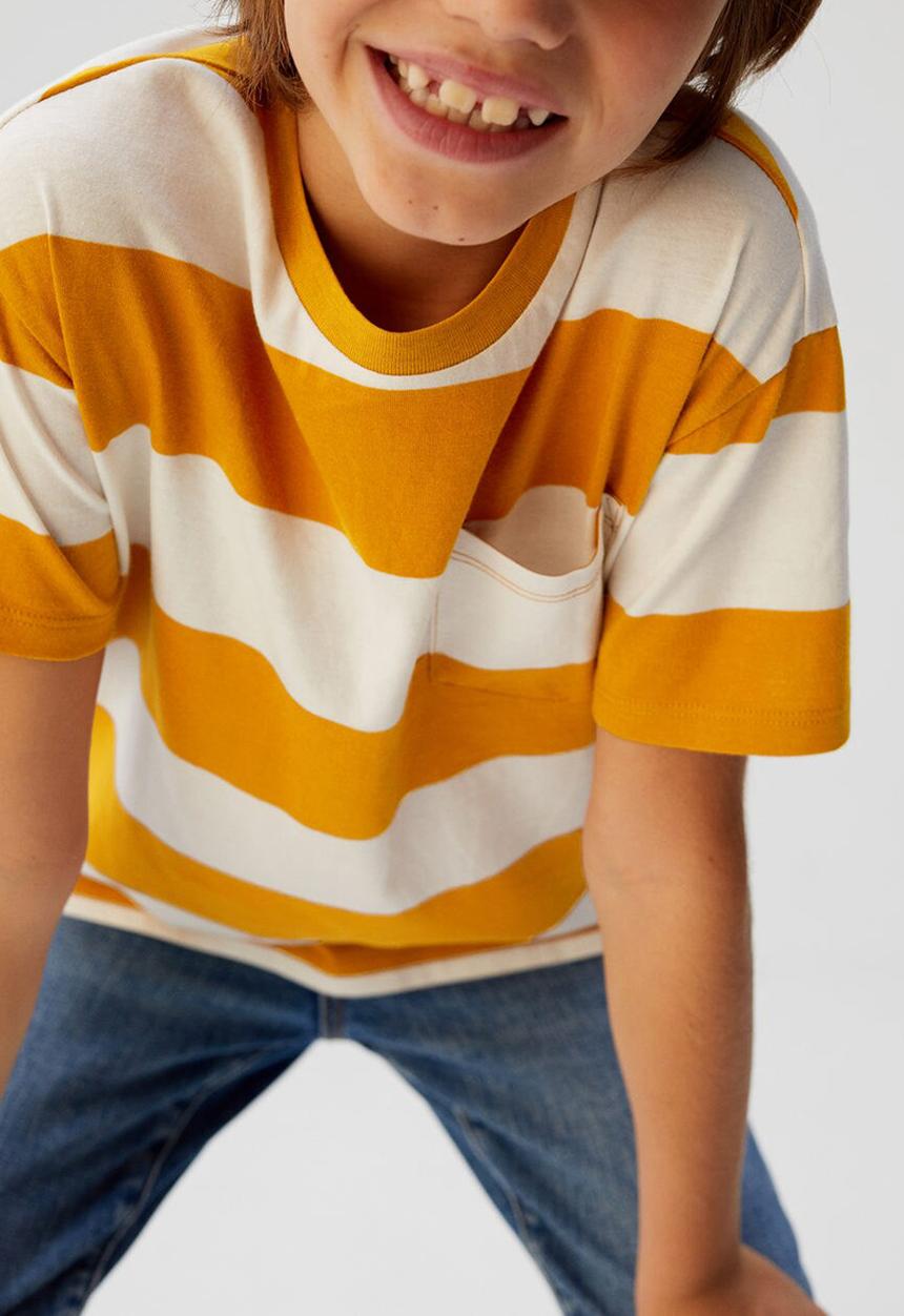 MANGO - T-shirt rayas62 - orange & cream 