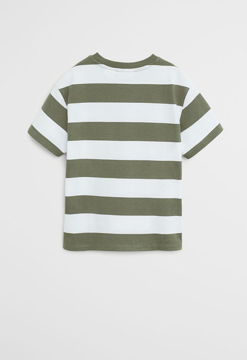MANGO - T-shirt rayas62 - khaki & white 