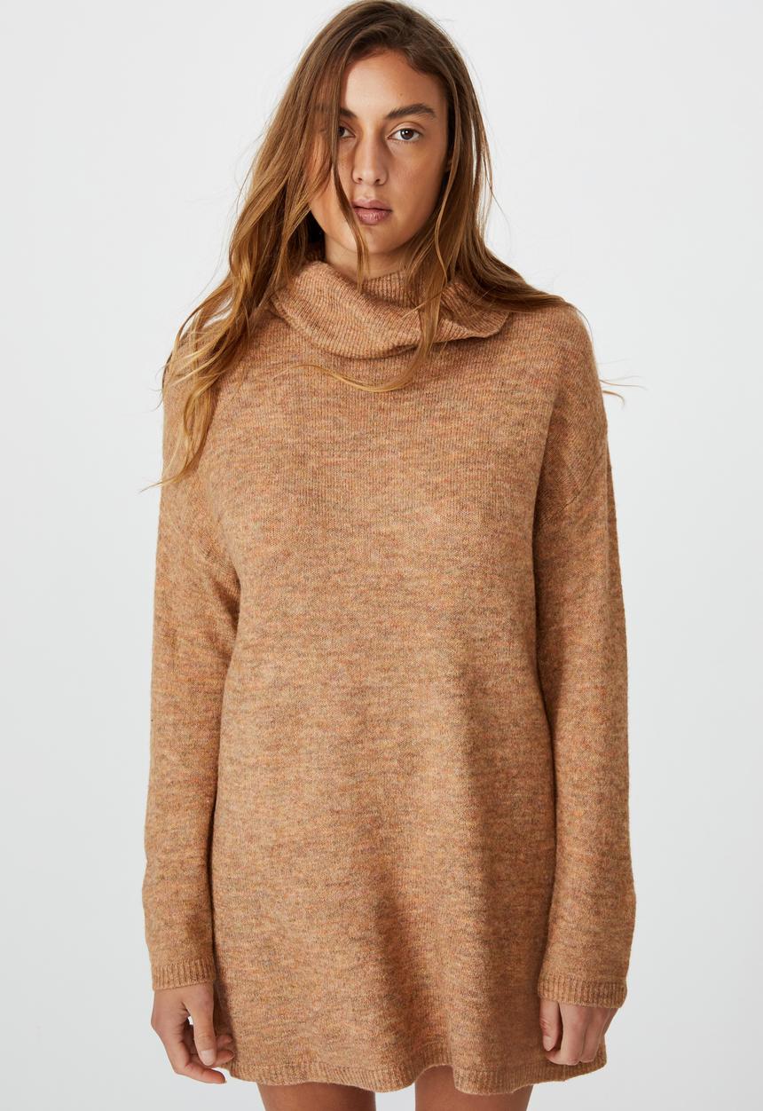Cotton On - Juliette roll neck knit mini dress - lion marle
