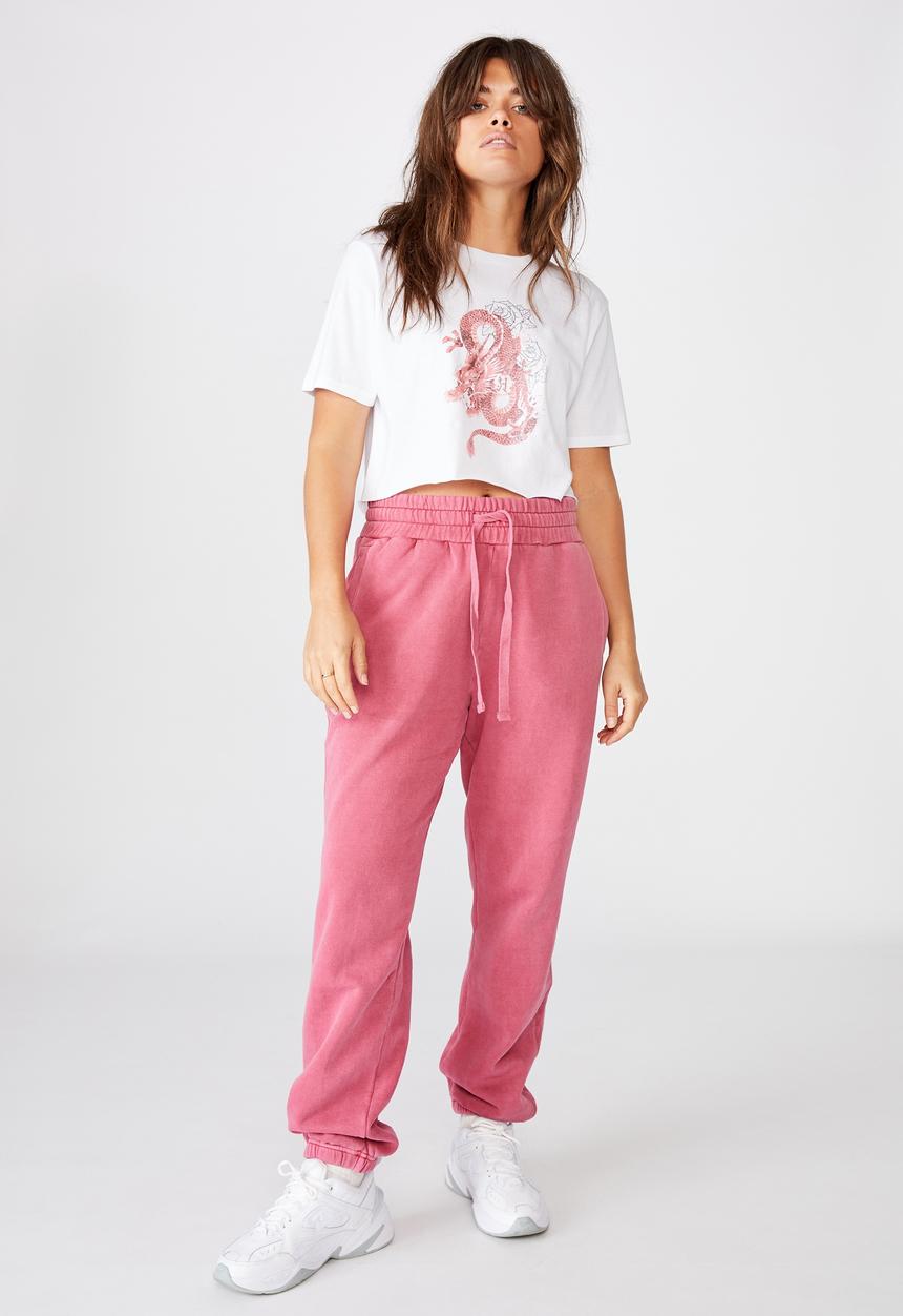 Factorie - Short sleeve raw edge crop T-shirt twisted dragon - white