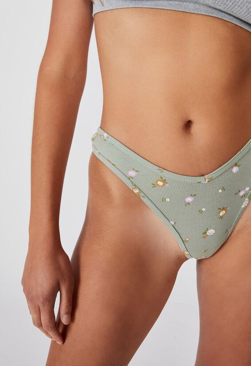 Cotton On - Cotton rib high cut g-string brief - rose garden ditsy aloe