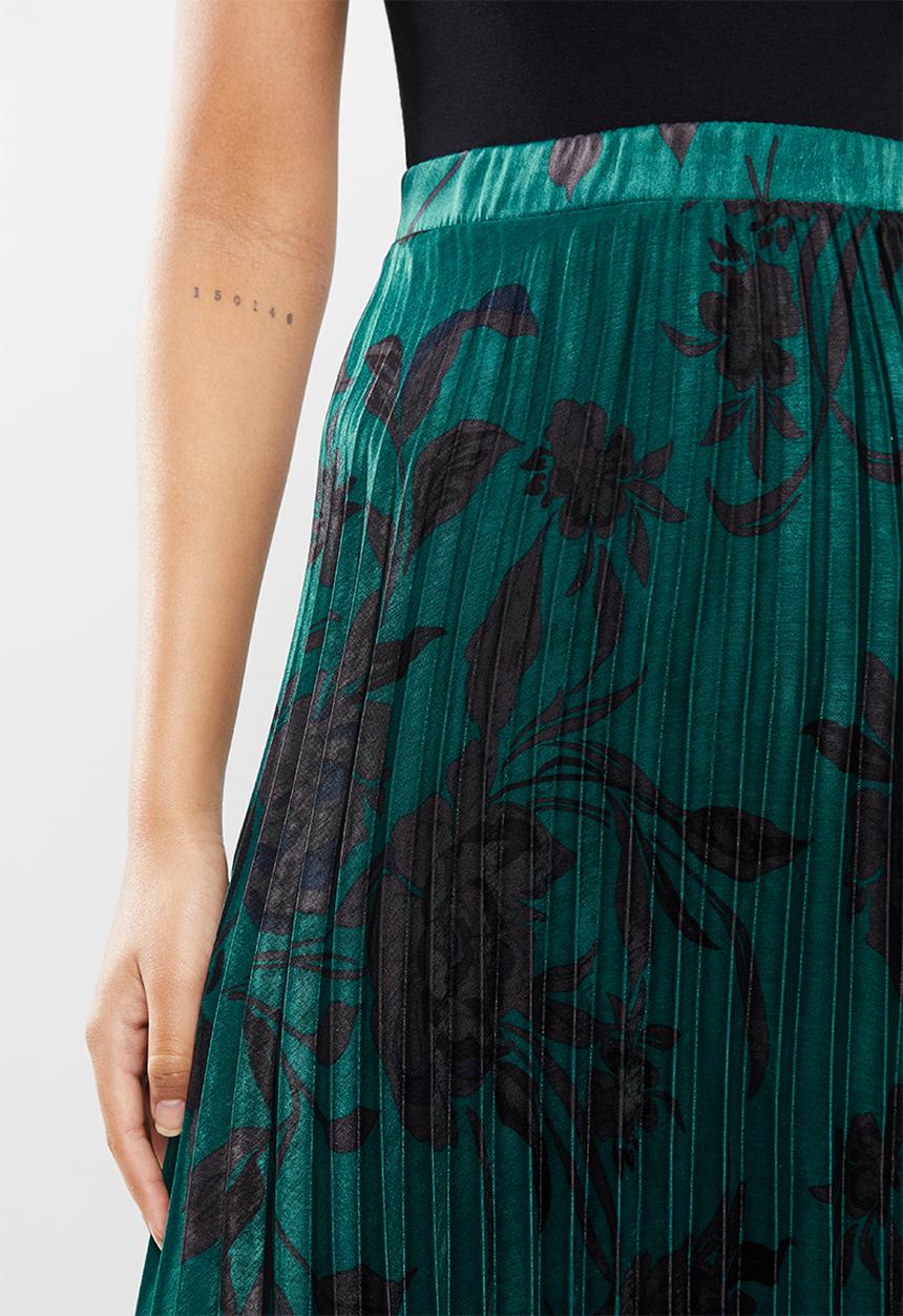 VELVET - Pleated midi skirt - jade & black