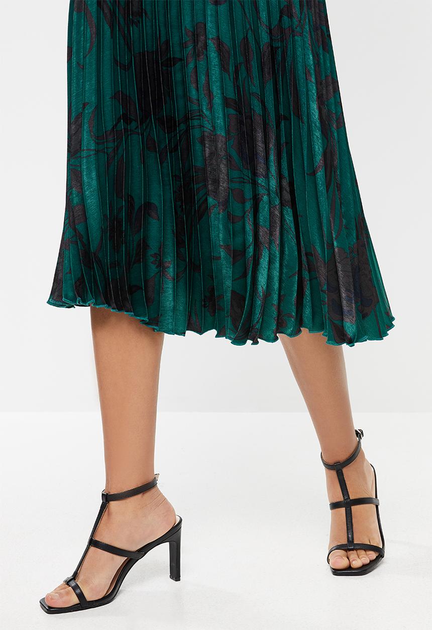 VELVET - Pleated midi skirt - jade & black