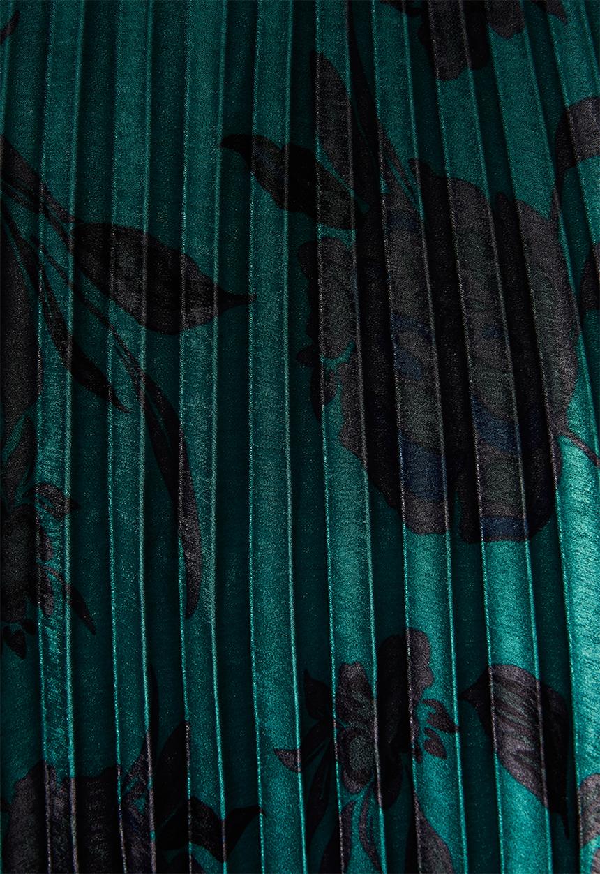 VELVET - Pleated midi skirt - jade & black