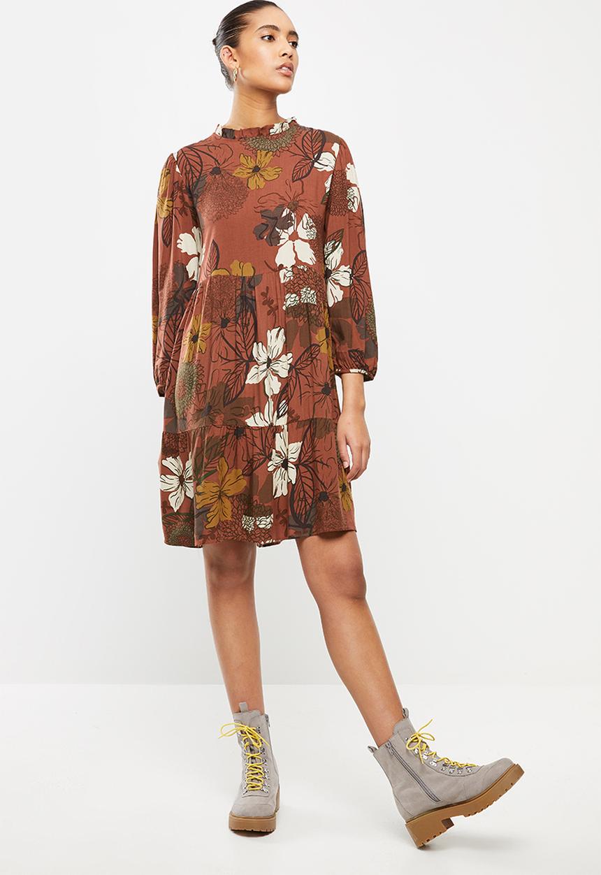 Blake - Floral tiered mini dress - brown