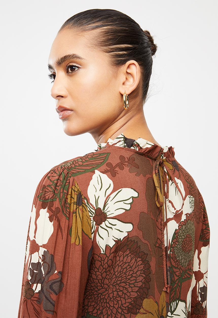 Blake - Floral tiered mini dress - brown