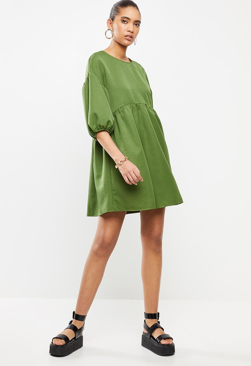 Blake - Faux cupro tiered mini dress - green