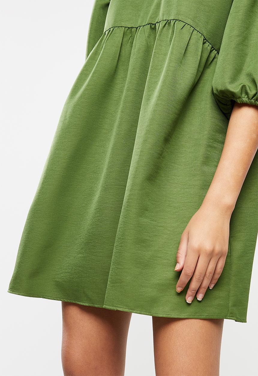 Blake - Faux cupro tiered mini dress - green