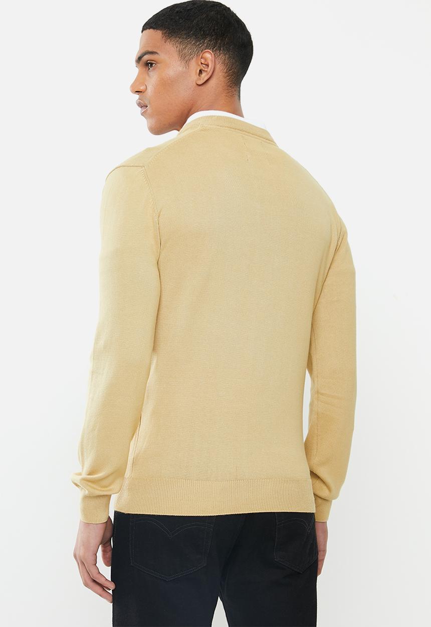 POLO - Luke long sleeve v-neck pullover - stone