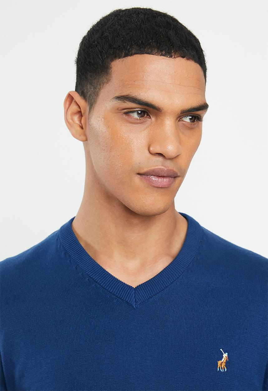 POLO - Luke long sleeve v-neck pullover - blue