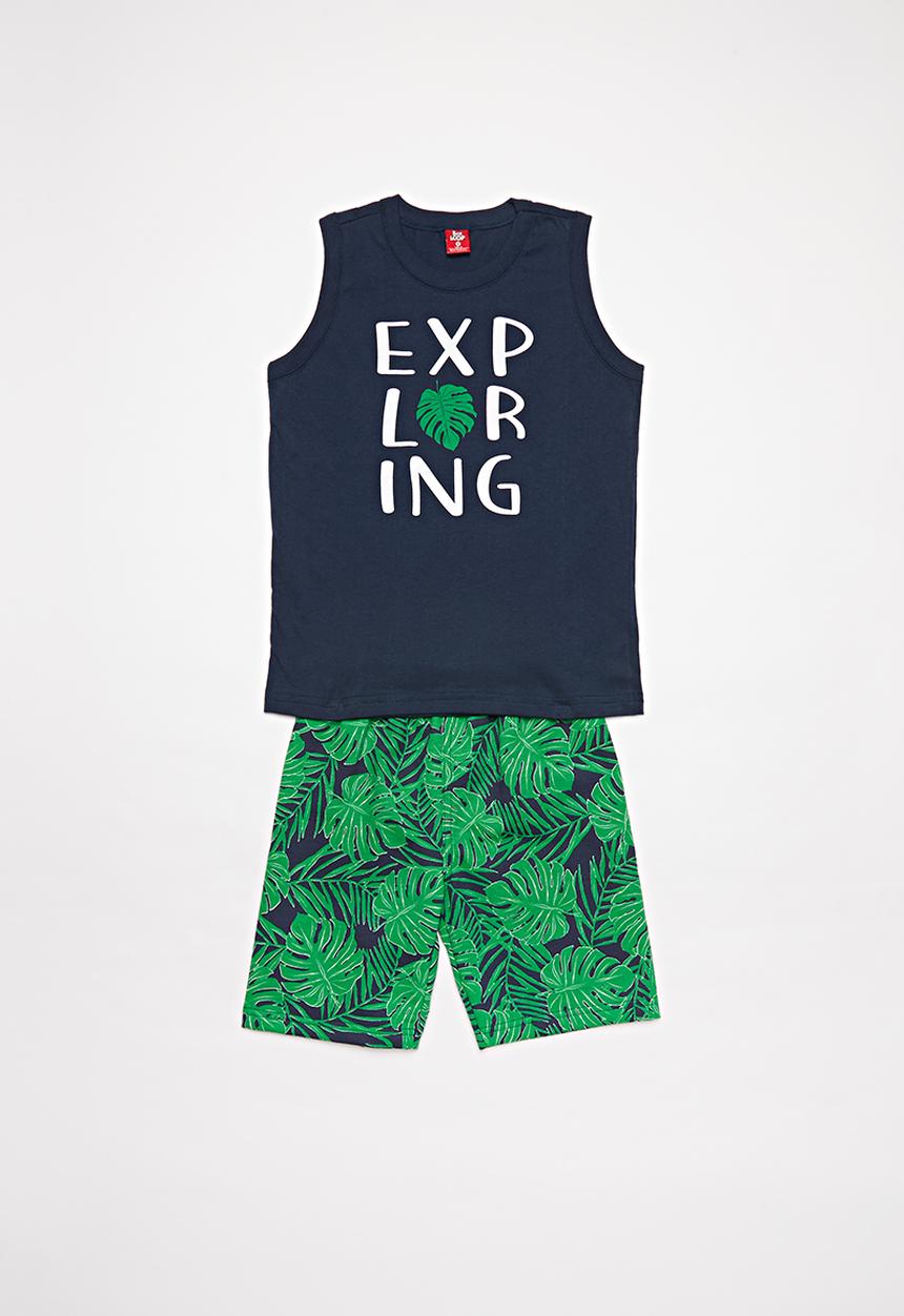 Bee Loop - Boys tank top & shorts set - green & black
