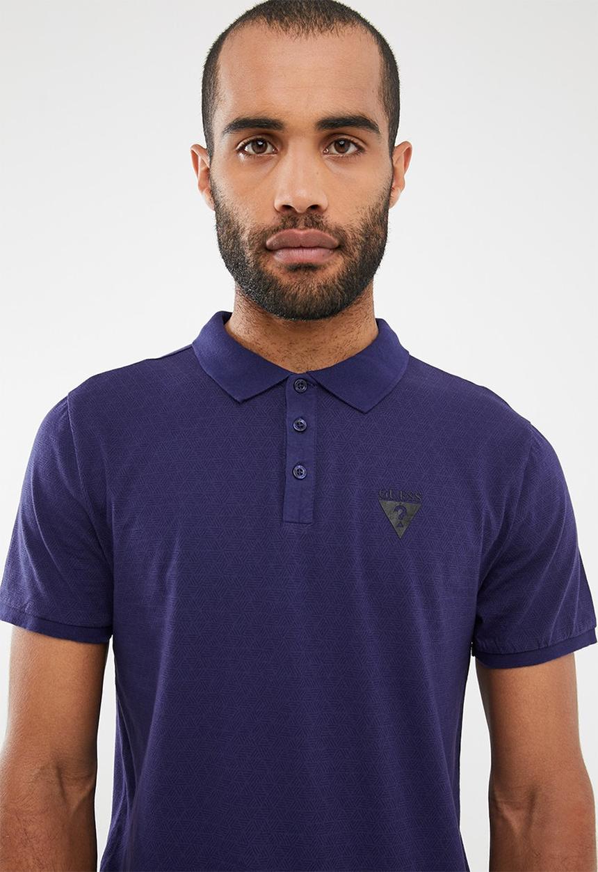 GUESS - Short sleeve geometric polo - purple 