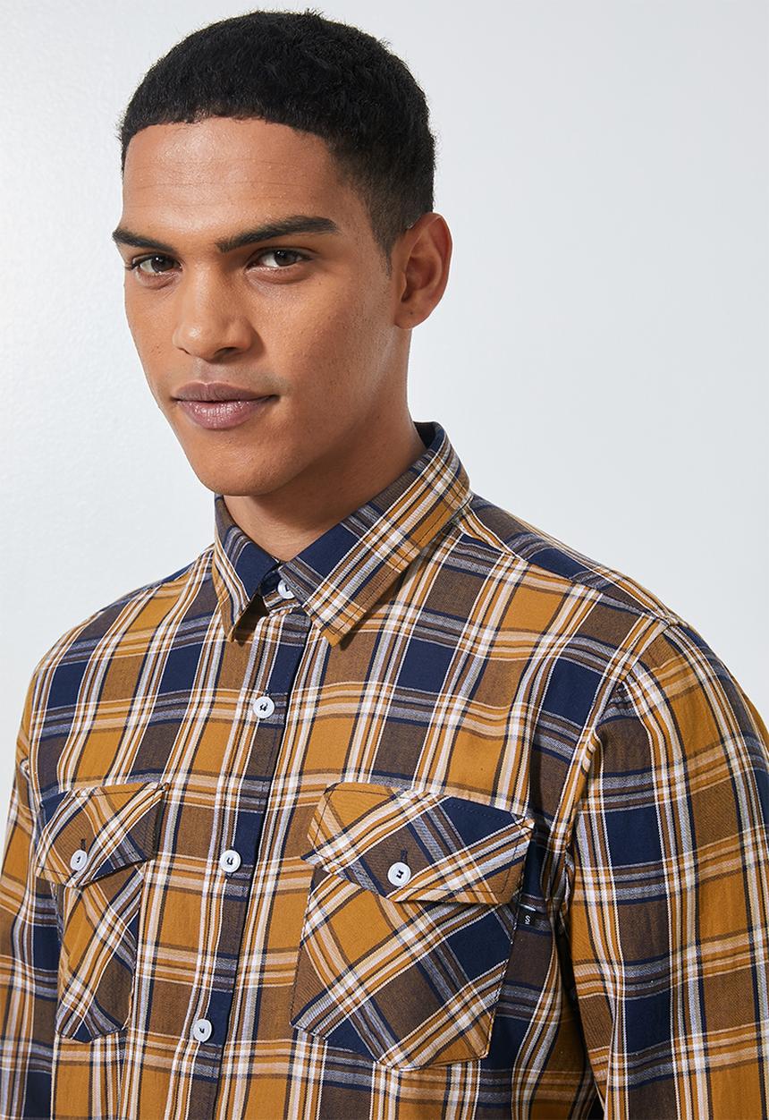 Superbalist - Barber regular fit long sleeve shirt - brown & navy