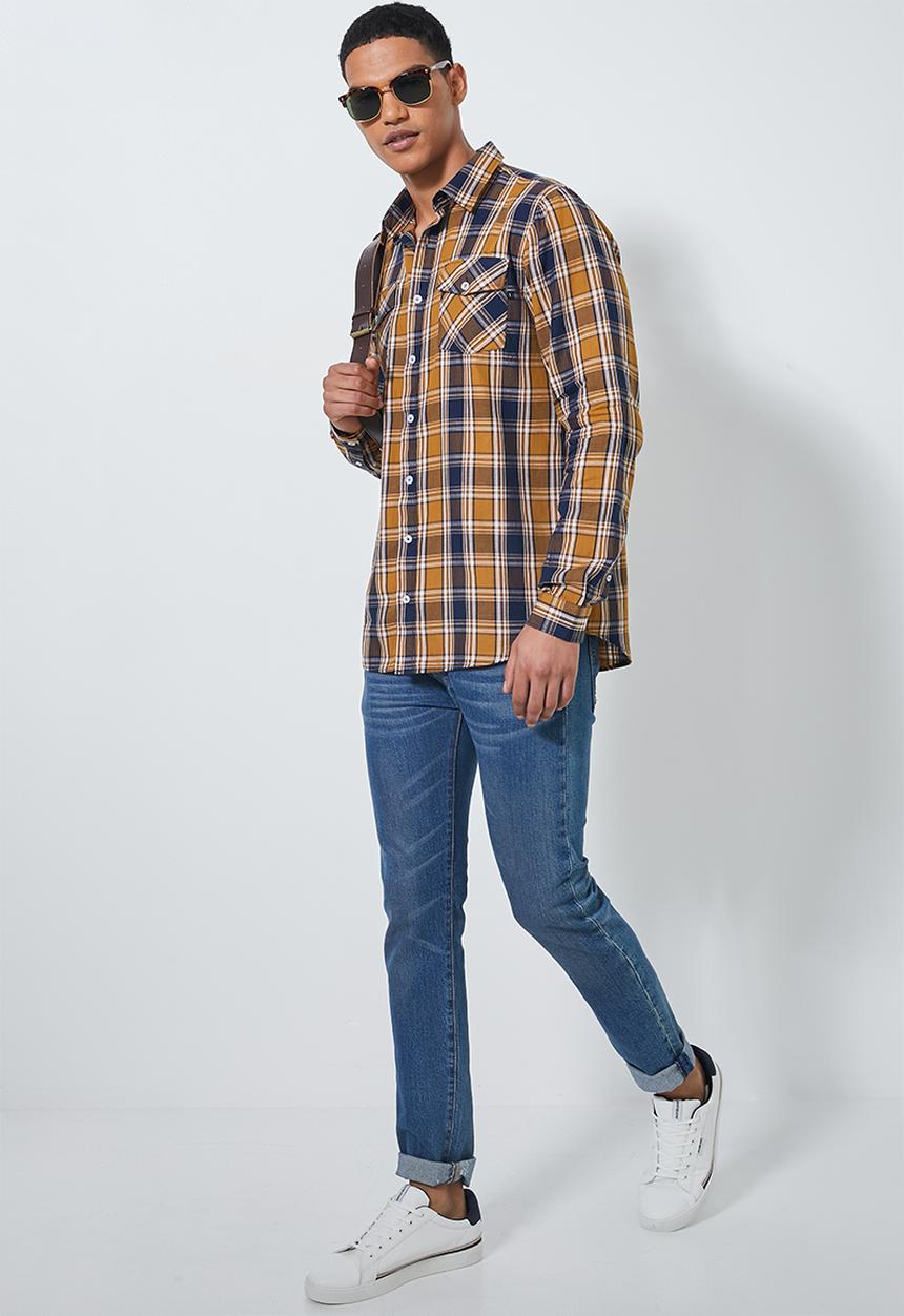 Superbalist - Barber regular fit long sleeve shirt - brown & navy