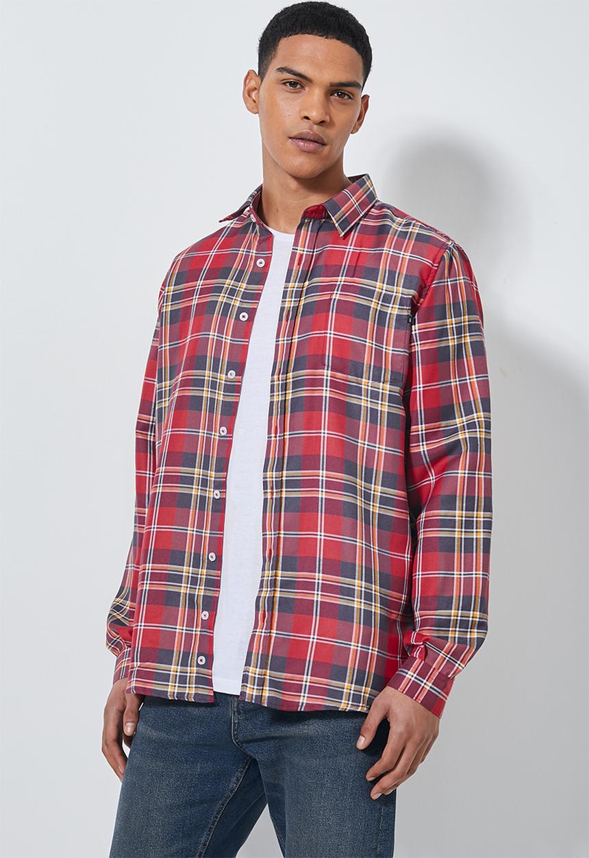 Superbalist - Barber regular fit long sleeve shirt - red & navy