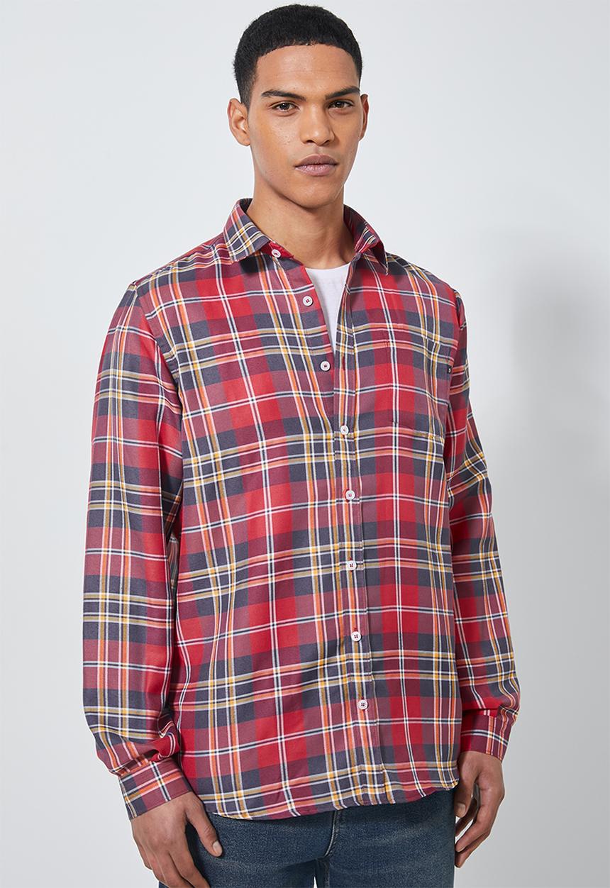 Superbalist - Barber regular fit long sleeve shirt - red & navy