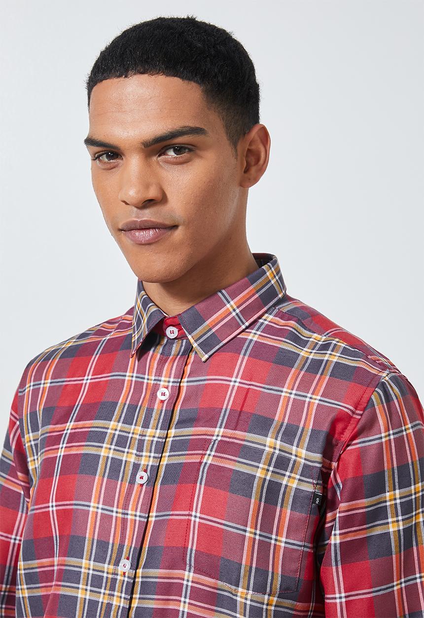 Superbalist - Barber regular fit long sleeve shirt - red & navy