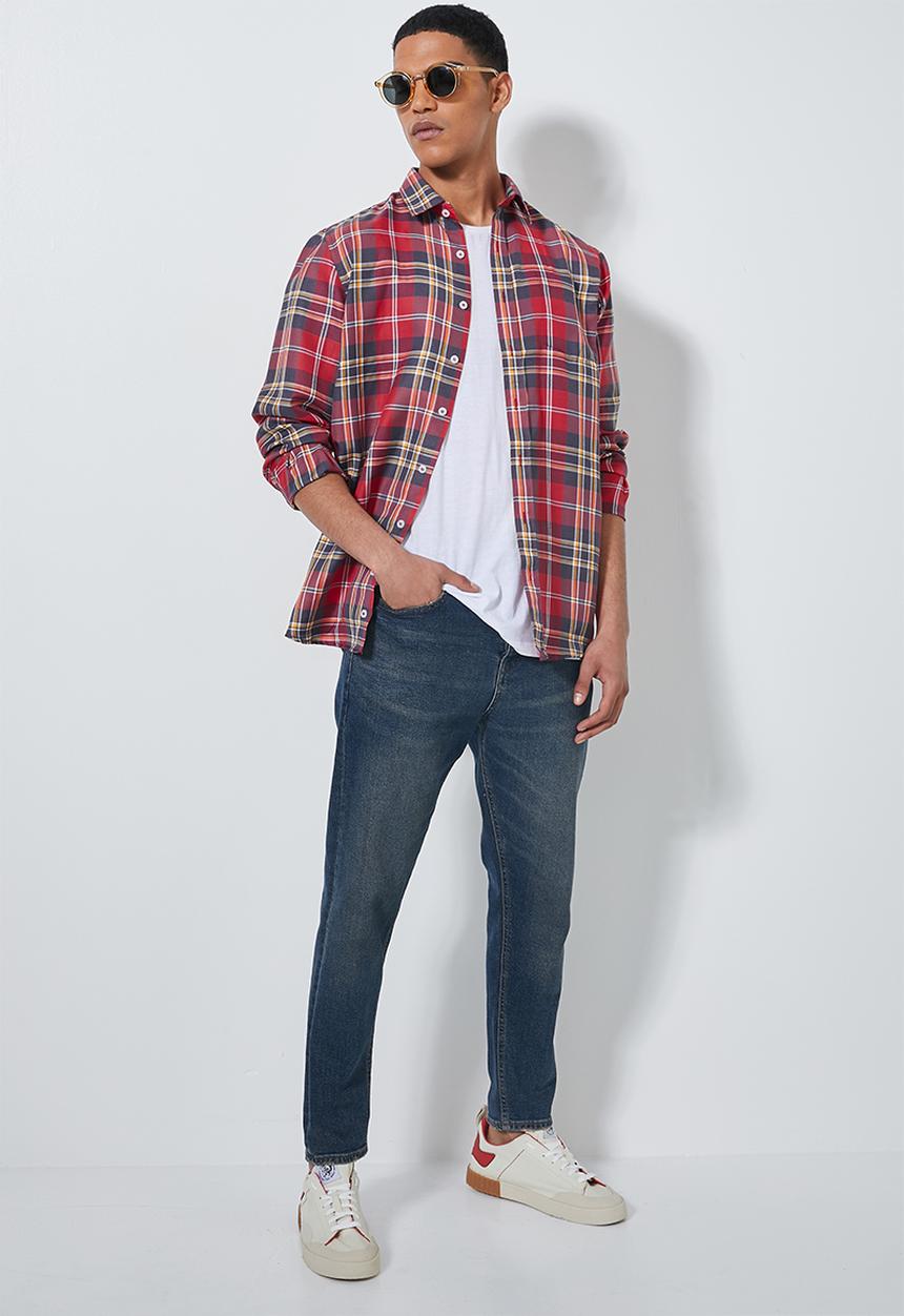 Superbalist - Barber regular fit long sleeve shirt - red & navy