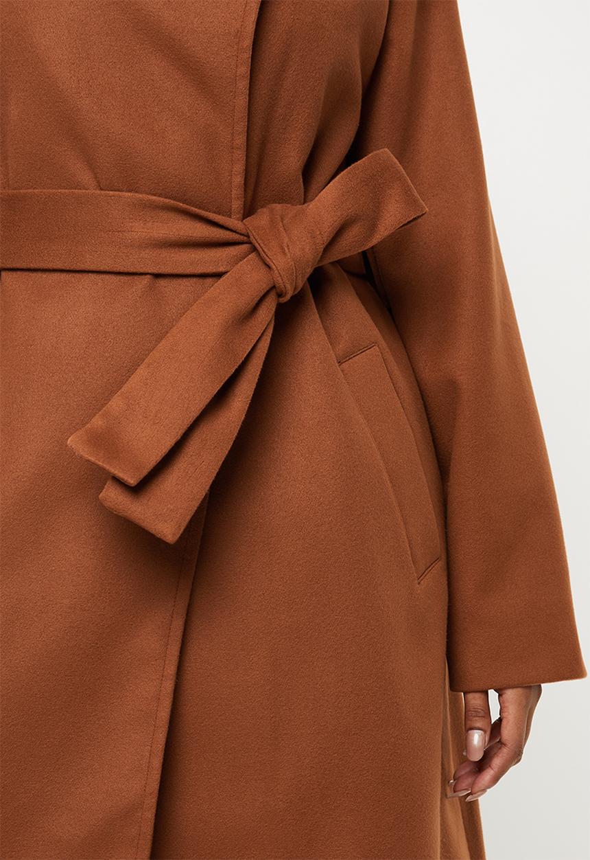 edit Plus - Plus funnel neck coat - tobacco