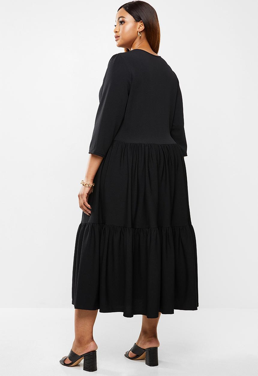 edit Plus - Knit tiered dress - black